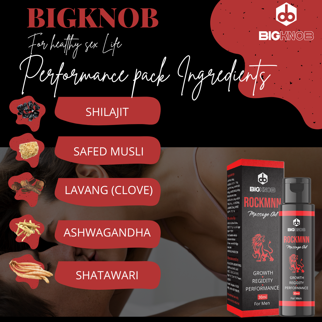 BigKnob Blackberry Personal water based lubricant 100ml & Rockmm massage  oil for Men Performance 30ml - bigknob.in