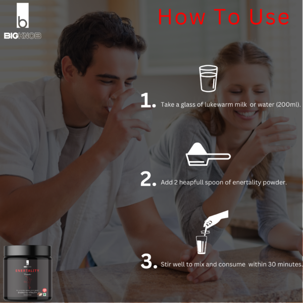 BIGKNOB Enertality Musli Ashwagandha Shatawar Powder Energy Vitality Performance Stamina For Men & Women Chocolate Flavour - Image 5