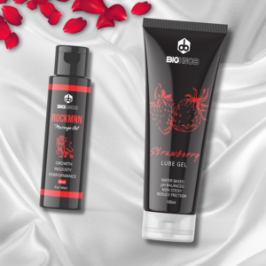 BigKnob Strawberry Personal water based lubricant 100ml & Rockmm massage oil for Men Performance 30ml